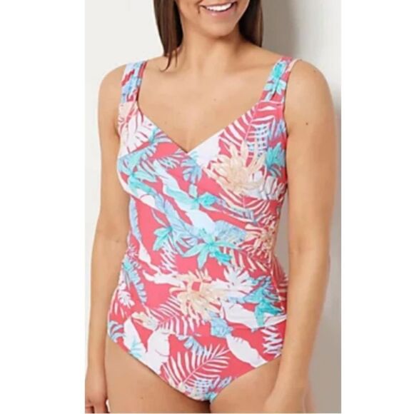 NWT Jantzen Tummy Control Swimsuit Tropical Coral mult sizes - Picture 2 of 5